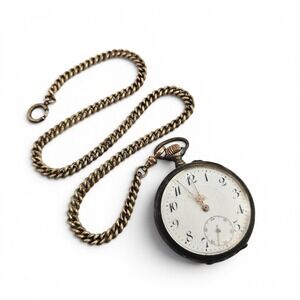 Antique 0.800 Silver Pocket Watch Cylinder 10 Steine Jewel Manual Wind Chain